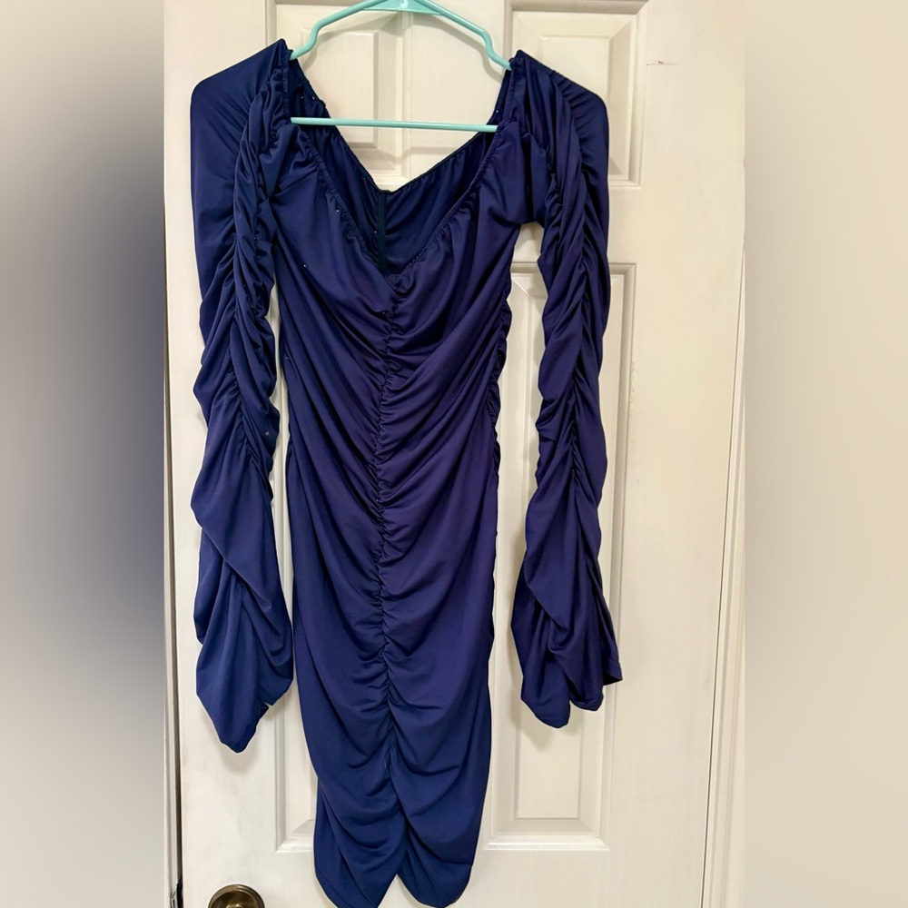 Elegant Blue Ruched Dress
